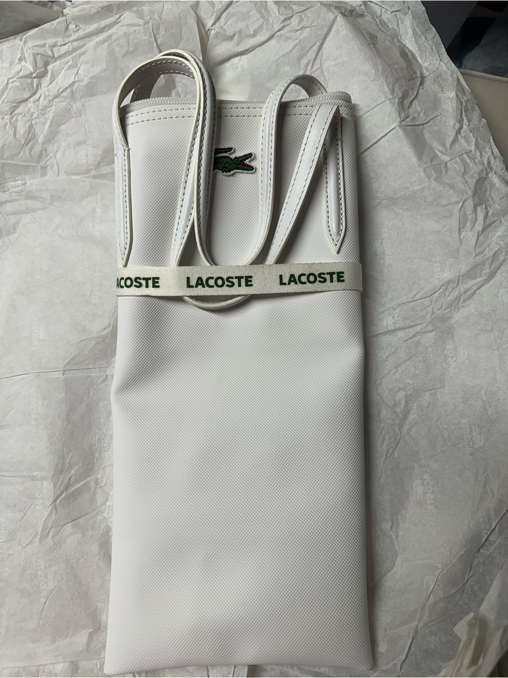 Lacoste White Tote with Green Crocodile Logo - Picture 10 of 12